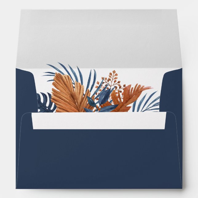 Enveloppe Mariage Monstera Bleu de minuit (Dos (Bas))