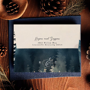 Enveloppe Mariage Montagne Arbre Pin Aquarelle