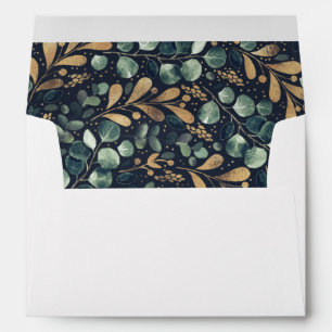 Enveloppe Mariage Motif Green Navy et Gold Greenery
