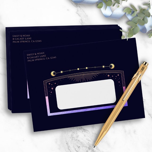 Enveloppe Mariage mystique Rainbow Navy Blue Sun Moon Stars (Créateur téléchargé)