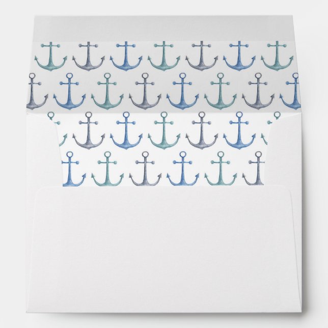 Enveloppe Mariage nautique sur la plage. Aquarelles bleues (Dos (Bas))