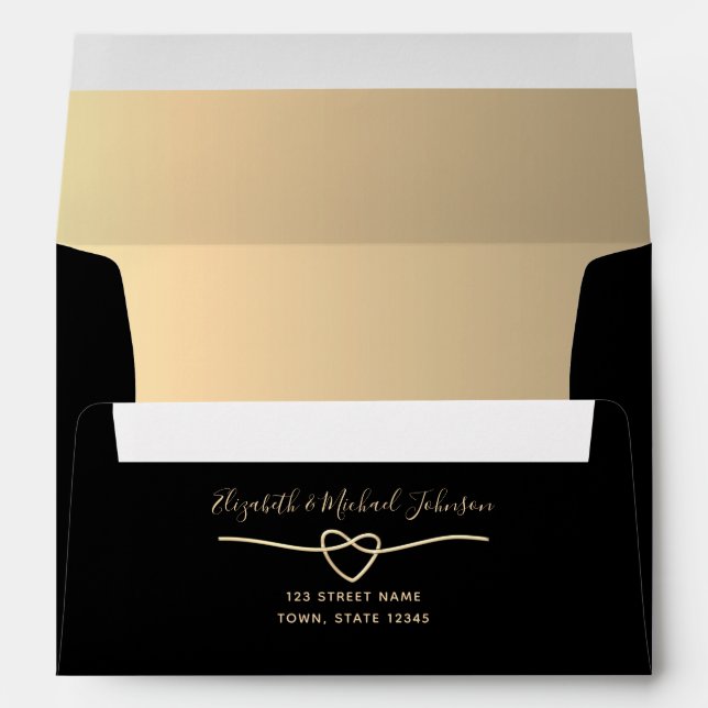 Enveloppe Mariage noir et or Adresse de retour 5x7 (Dos (Bas))