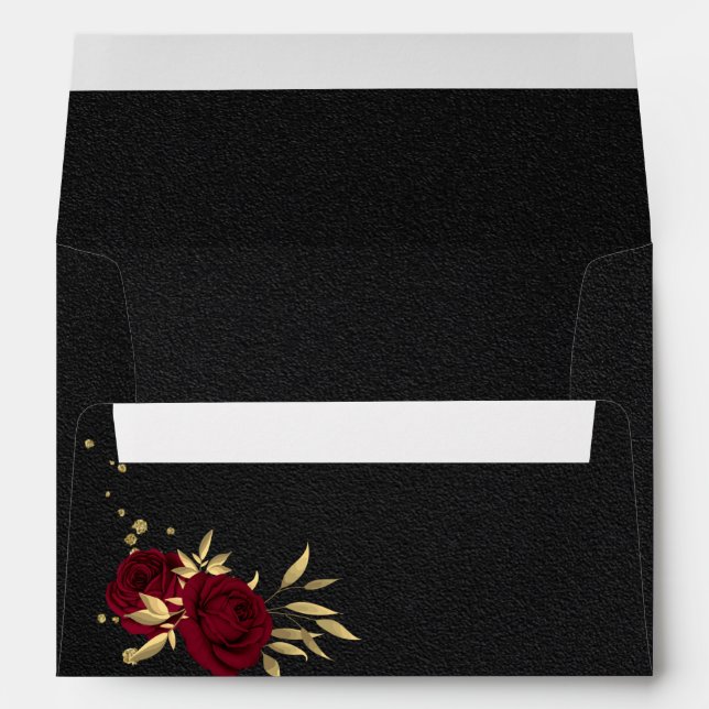 Enveloppe mariage noir floral d'or bordeaux (Dos (Bas))