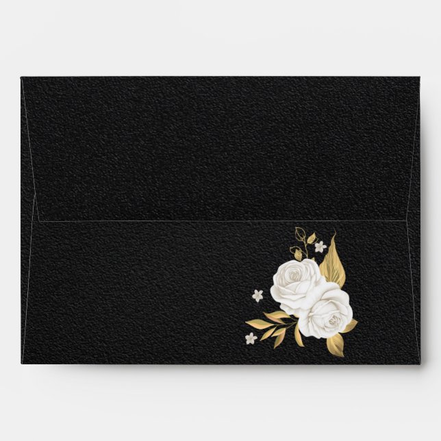 enveloppe mariage noir floral or blanc (Dos (Haut rabat))