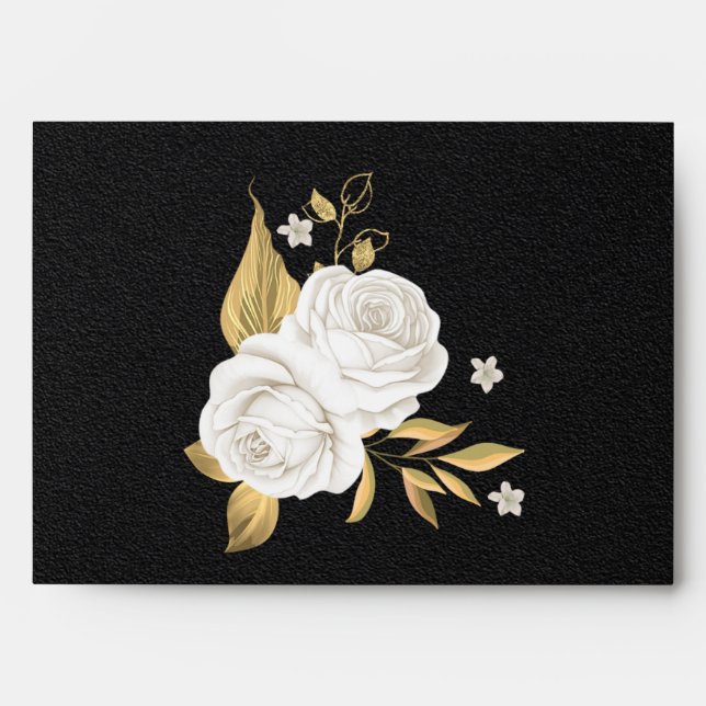 enveloppe mariage noir floral or blanc (Devant)