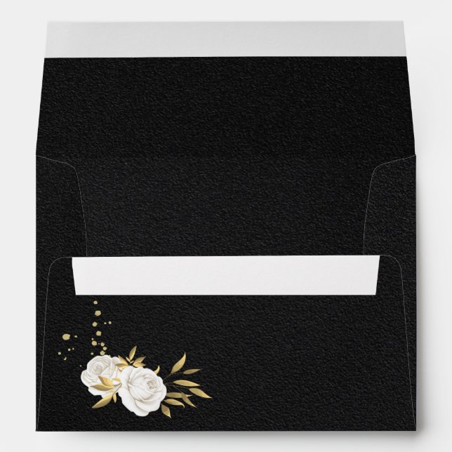 Enveloppe mariage noir floral or blanc (Dos (Bas))