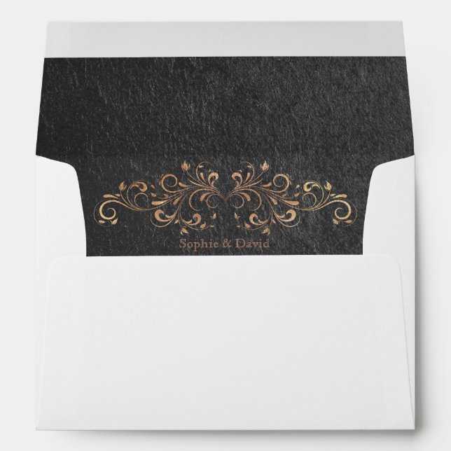 Enveloppe Mariage noir rose à huile d'or (Dos (Bas))