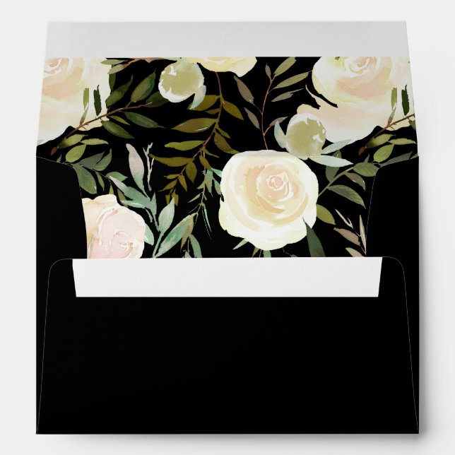 Enveloppe Mariage Nom personnalisé Dark Moody Ivory Rose noi (Dos (Bas))