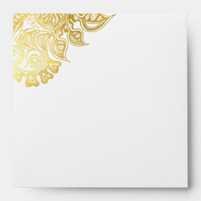 Enveloppe Mariage or floral élégant (Devant)