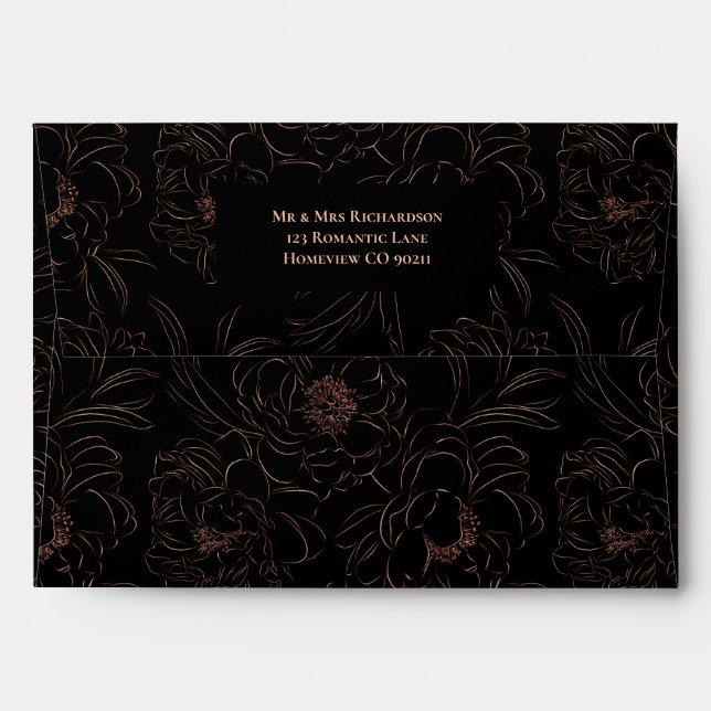 Enveloppe Mariage or noir et Rose (Dos (Haut rabat))