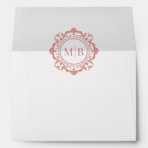 Enveloppe Mariage or Rose de monogramme floral orné