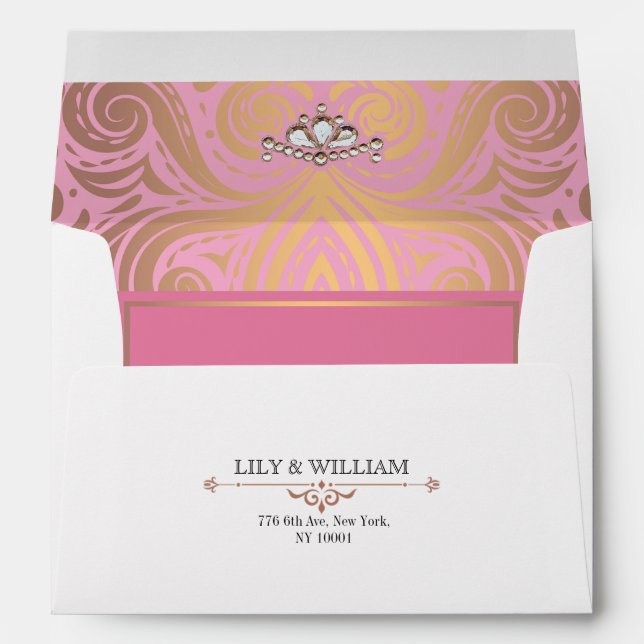 Enveloppe Mariage or Rose rose élégant Artdeco Diamond  (Dos (Bas))