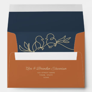 Enveloppe Mariage orange et bleu marine