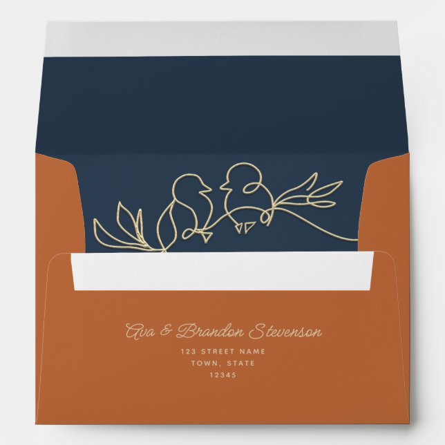 Enveloppe Mariage orange et bleu marine (Dos (Bas))