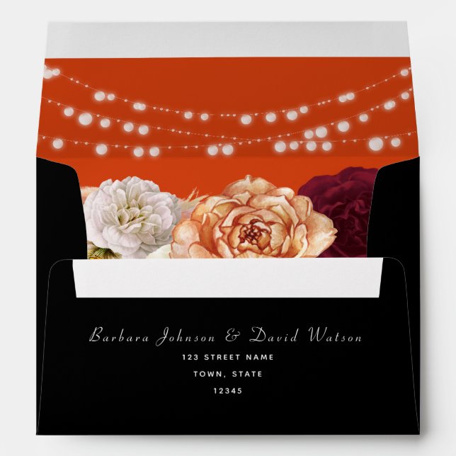 Enveloppe Mariage orange et noir brûlés 5x7 (Dos (Bas))