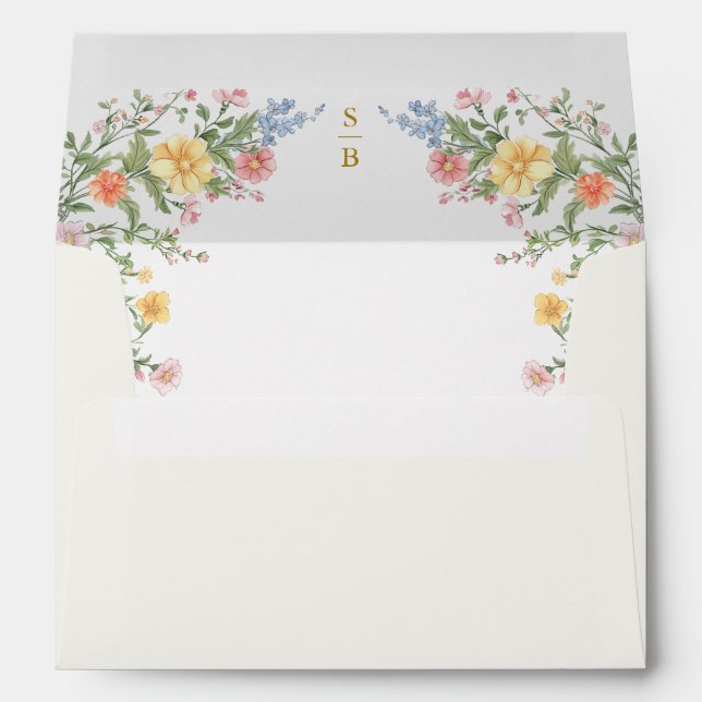 Enveloppe Mariage Orné de Pâtes Douces de Jardin de Printemp (Dos (Bas))