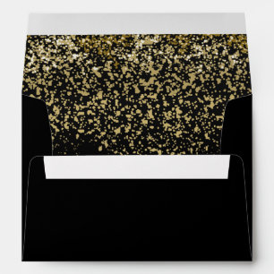 Enveloppe Mariage Paillettes Noir et Or Faux Moderne
