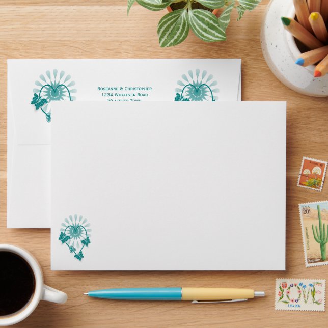 Enveloppe mariage Papillons Turquoises Coeur (Desk)