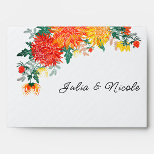 Enveloppe Mariage Pastel Orange Yellow Spring Dahlia Fleurs