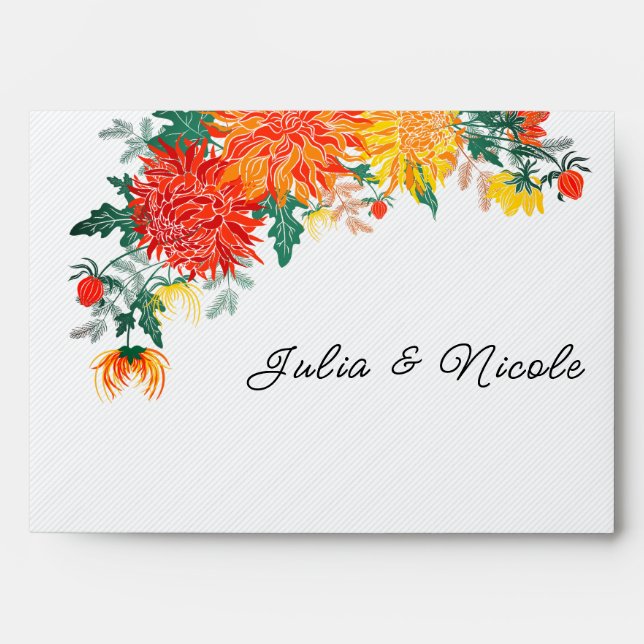 Enveloppe Mariage Pastel Orange Yellow Spring Dahlia Fleurs (Devant)