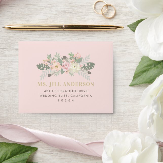 Enveloppe Mariage Pastel rose et or Floral Boho RSVP (Wedding)