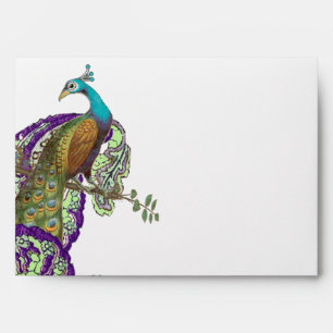 Enveloppe Mariage Peacock Vintage violet et vert