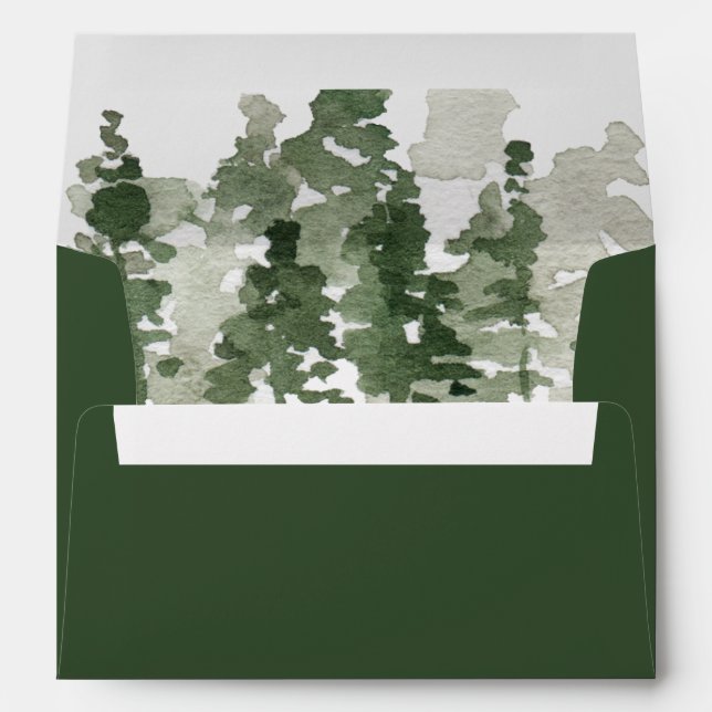 Enveloppe Mariage personnalisé de la forêt de pins rustiques (Dos (Bas))