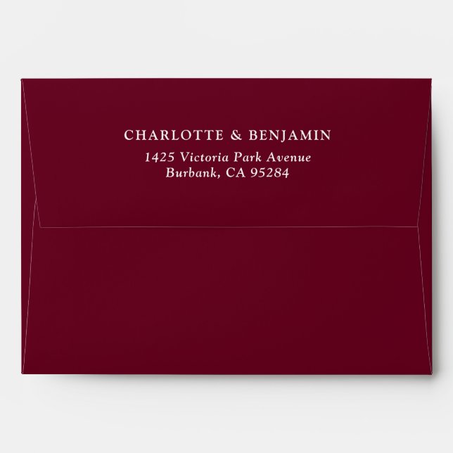 Enveloppe Mariage personnalisé moderne rouge Bourgogne 5.25x (Dos (Haut rabat))
