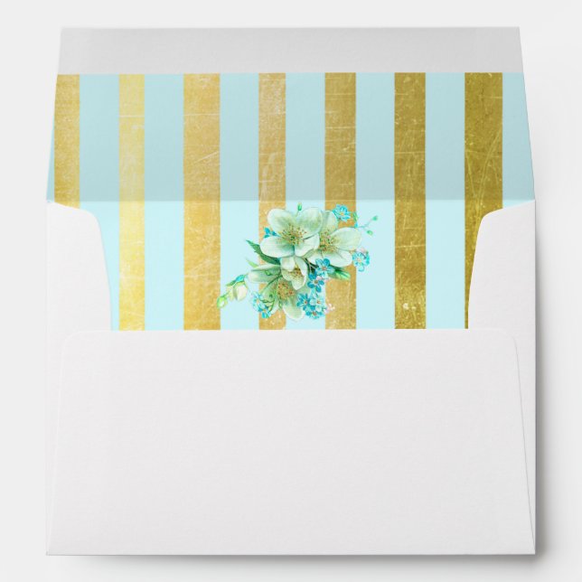 Enveloppe Mariage personnalisée Aqua Blue Gold (Dos (Bas))