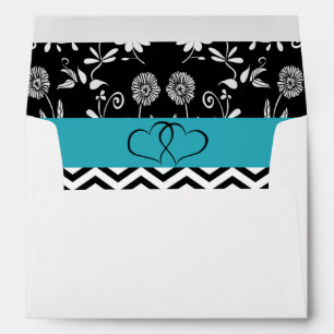 Enveloppe Mariage personnalisée Coeur bleu et noir