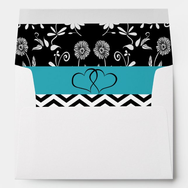 Enveloppe Mariage personnalisée Coeur bleu et noir (Dos (Bas))