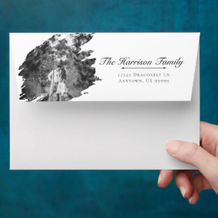 Enveloppe Mariage photo moderne Brushstroke BLANCHE