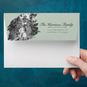 Enveloppe Mariage photo moderne Brushstroke Vert sage