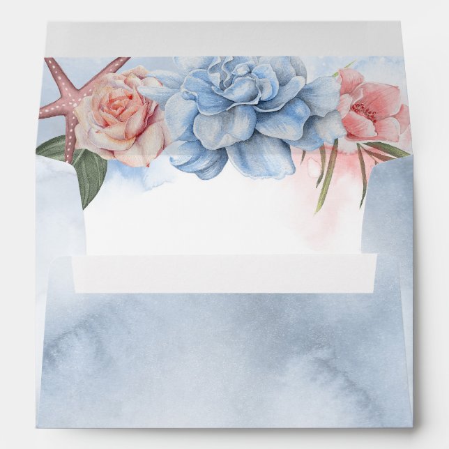 Enveloppe Mariage plage | Aquarelles bleu et bleu foncé (Dos (Bas))