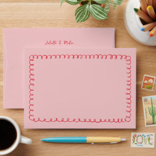 Enveloppe Mariage pré-adressé rose-rouge Quirky Doodle Frame