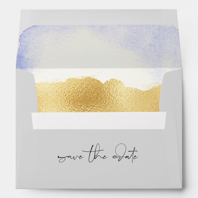 Enveloppe Mariage pré-adressé transparent Blue Gold Foil (Dos (Bas))