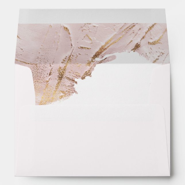 Enveloppe mariage préadressé texturé faux rose or (Dos (Bas))