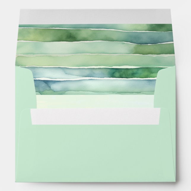 Enveloppe Mariage Rayures Piscine de Marée Verte Mer Plage C (Dos (Bas))