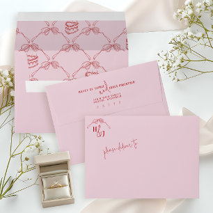 Enveloppe Mariage rétro moderne Quirky Main Tirée Bow PINK