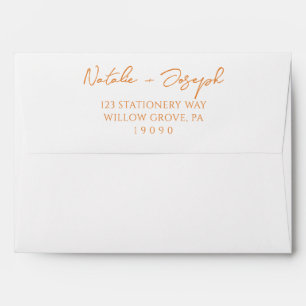 Enveloppe Mariage Rétro Orange Blanc Écrit à la Main