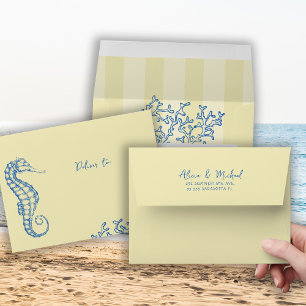 Enveloppe Mariage rétro sur la plage jaune bleu