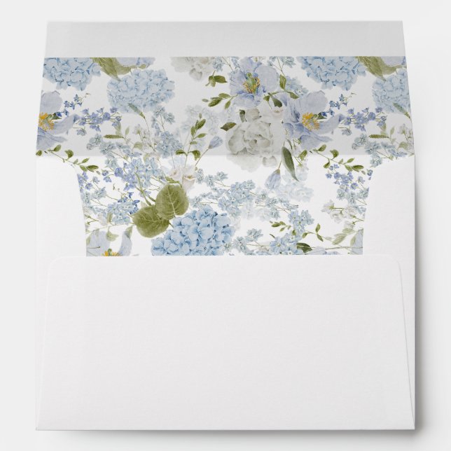 Enveloppe Mariage romantique à motif floral bleu doux (Dos (Bas))