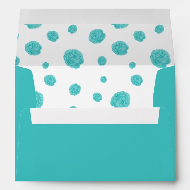Enveloppe mariage romantique aux fleurs turquoise (Dos (Bas))
