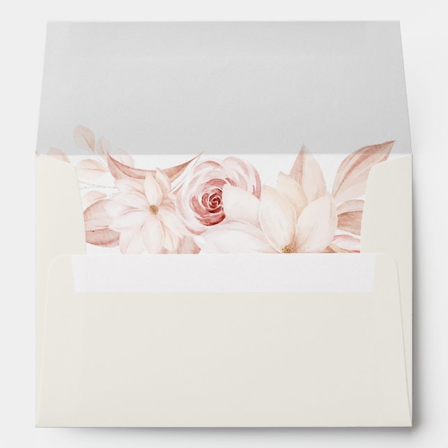 Enveloppe Mariage romantique beige et rose (Dos (Bas))