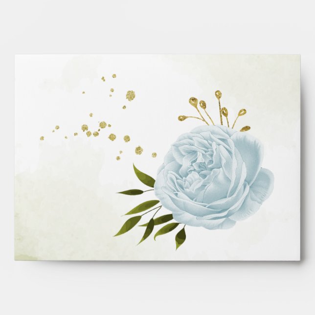 Enveloppe mariage romantique bleu fleur vert feuil (Devant)