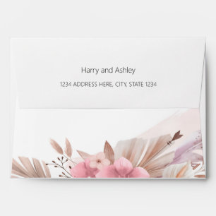 Enveloppe Mariage romantique Bohème floral rose et champagne