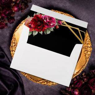 Enveloppe Mariage romantique élégant floral rouge noir d'hum