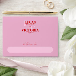 Enveloppe Mariage rose clair et rouge vif
