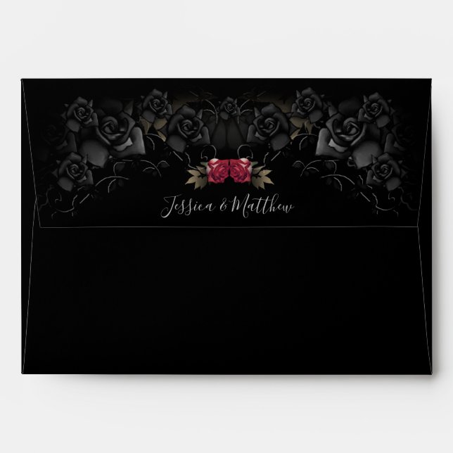 Enveloppe Mariage Rose noir élégant pour Halloween (Dos (Haut rabat))