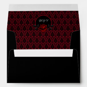 Enveloppe Mariage Rose Rouge Damassée Gothique